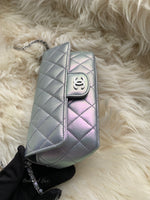 CHANEL Iridescent Purple Calfskin Mini Flap Crossbody Bag in Silver Hardware