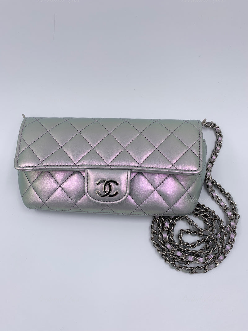 CHANEL Iridescent Purple Calfskin Mini Flap Crossbody Bag in