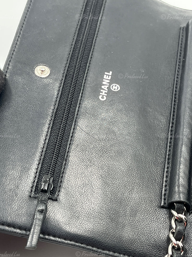 CHANEL Black Lambskin Wallet-on-the-chain WOC Crossbody Flap Bag