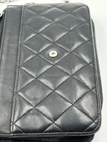 CHANEL Black Lambskin Wallet-on-the-chain WOC Crossbody Flap Bag Silver Hardware