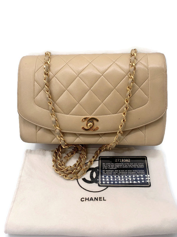 Sold-CHANEL Lambskin Medium Diana Single Chain Single Flap Bag Beige/g –  Preloved Lux