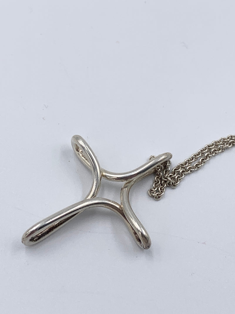 Sold-Tiffany & Co 925 Silver Elsa Peretti Large Size Infinity Cross Pendant Necklace