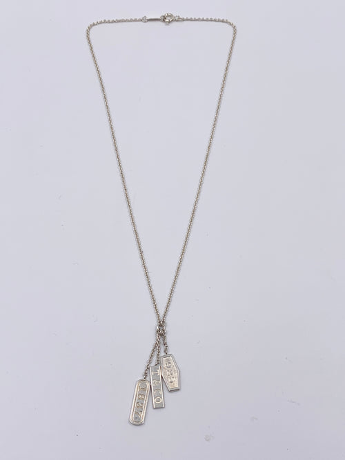 Tiffany & Co 925 Silver 1837 triple Bar elements Lariat drop dangle Pendant Necklace