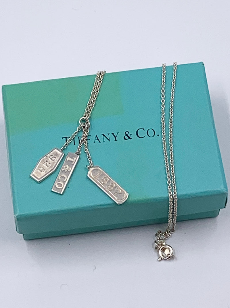 Tiffany & Co 925 Silver 1837 triple Bar elements Lariat drop dangle Pendant Necklace