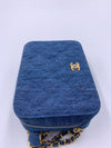 CHANEL Denim Blue Pearl Crush Mini Vanity Camera Bag in Aged Gold Hardware