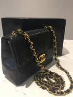 Sold-CHANEL Classic Lambskin Chain Mini Square Flap Bag black/gold J187