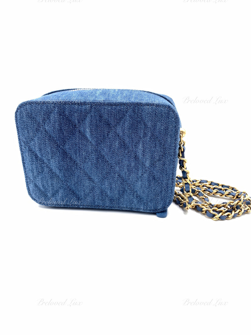 CHANEL Denim Blue Pearl Crush Mini Vanity Camera Bag in Aged Gold Hardware  - Preloved Lux Canada