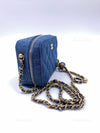 CHANEL Denim Blue Pearl Crush Mini Vanity Camera Bag in Aged Gold Hardware