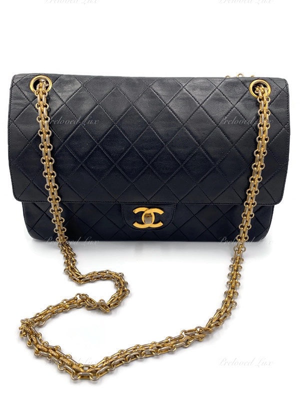 CHANEL Classic Chain Double Flap Bag Black Square gold hardware - Preloved Lux Canada