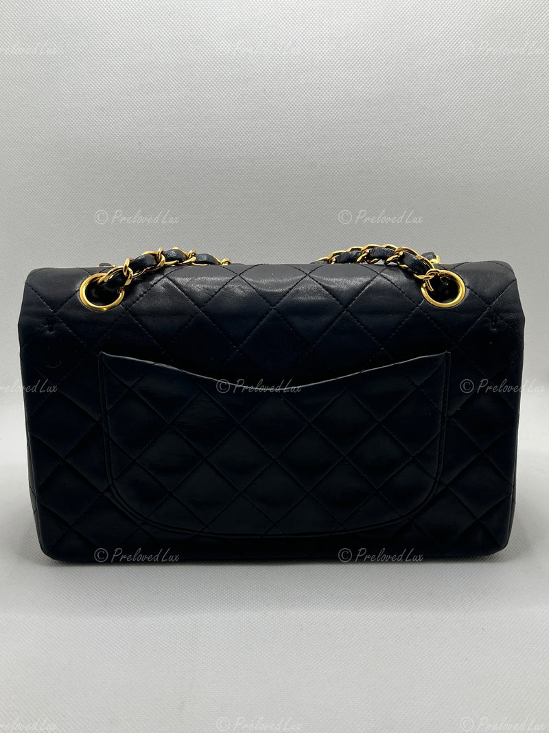 CHANEL Lambskin Small Classic Double Flap Bag Black 24k gold