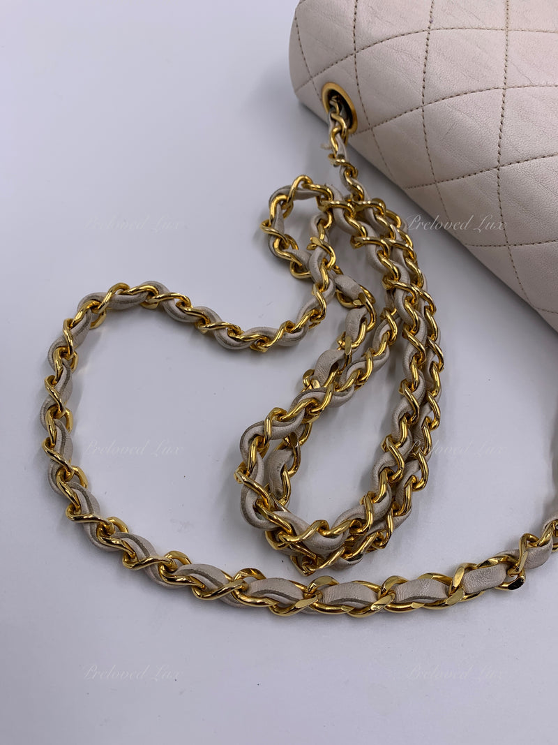 Sold-CHANEL Classic Lambskin Chain Mini Square Flap Bag White/ Gold hardware