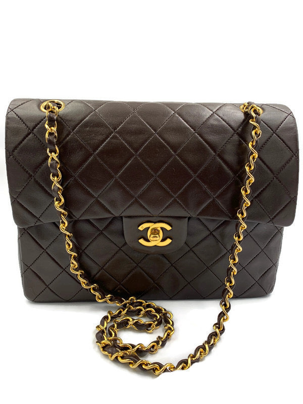 CHANEL Classic Lambskin Double Chain Double Flap Bag dark brown gold ...