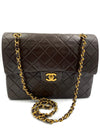 CHANEL Classic Lambskin Double Chain Double Flap Bag dark brown/gold