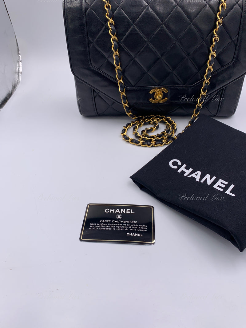 CHANEL Lambskin Vintage Single Chain Single Flap Crossbody Bag Black/gold  Diana - Preloved Lux Canada Crossbody