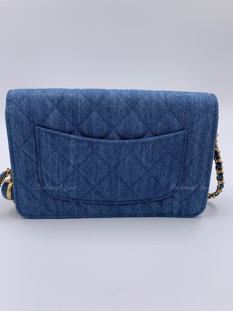 Chanel 22C blue denim mini vanity case gold hardware