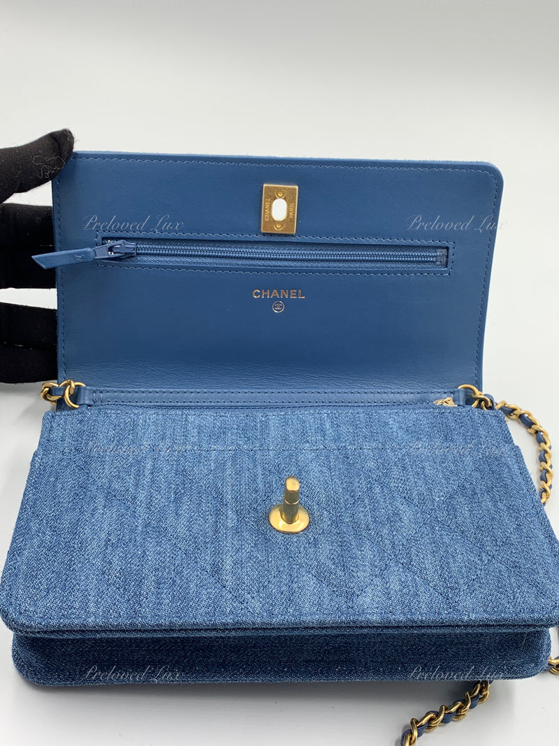 CHANEL Blue Denim Wallet-on-the-chain WOC Crossbody Flap Bag - Preloved Lux Canada