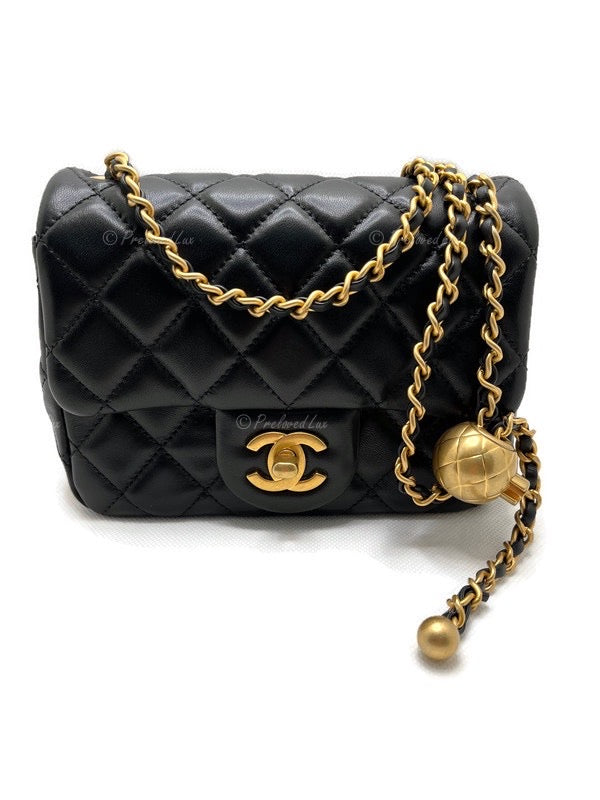 CHANEL Black Lambskin Mini Square Pearl Crush Flap Bag - Preloved Lux Canada
