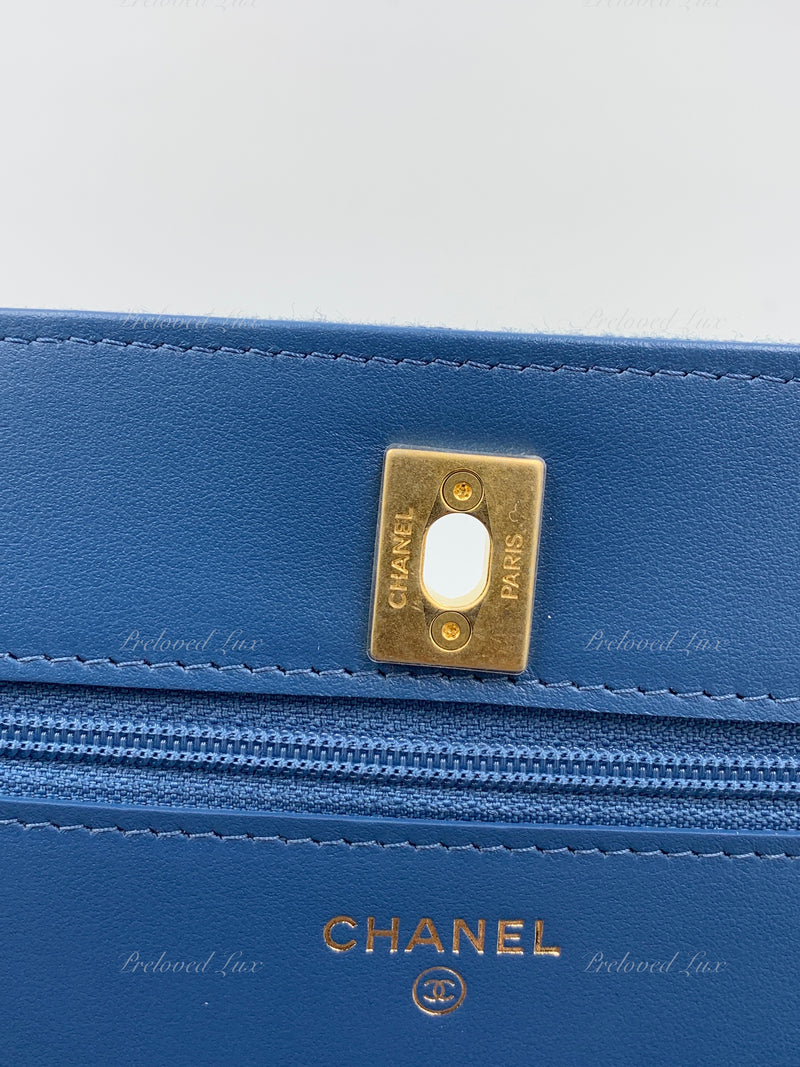 CHANEL Blue Denim Wallet-on-the-chain WOC Pearl Crush Crossbody Flap Bag