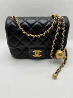 Sold-CHANEL Black Lambskin Mini Square Pearl Crush Flap Bag