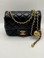 Sold-CHANEL Black Lambskin Mini Square Pearl Crush Flap Bag