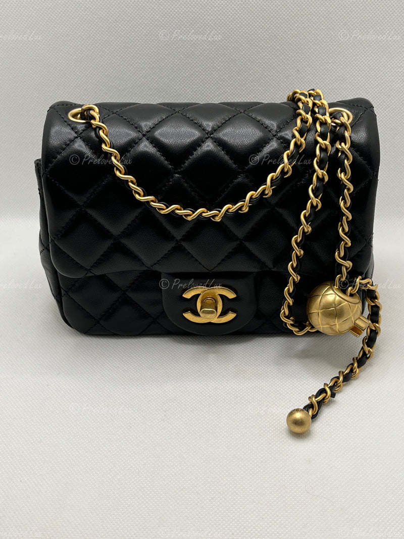 Chanel Green Lambskin Leather Rectangular Mini Pearl Crush Flap Bag  Shoulder Bag Chanel