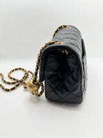 Sold-CHANEL Black Lambskin Mini Square Pearl Crush Flap Bag