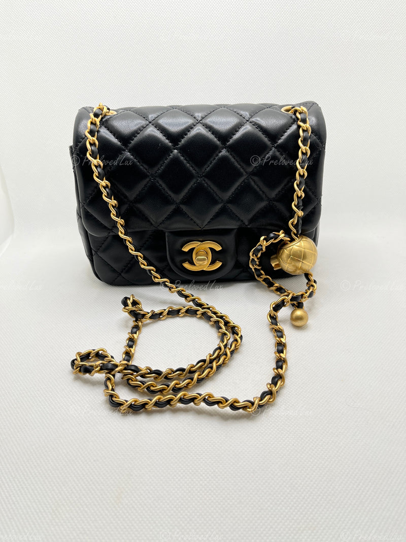 CHANEL Black Lambskin Mini Square Pearl Crush Flap Bag - Preloved Lux Canada