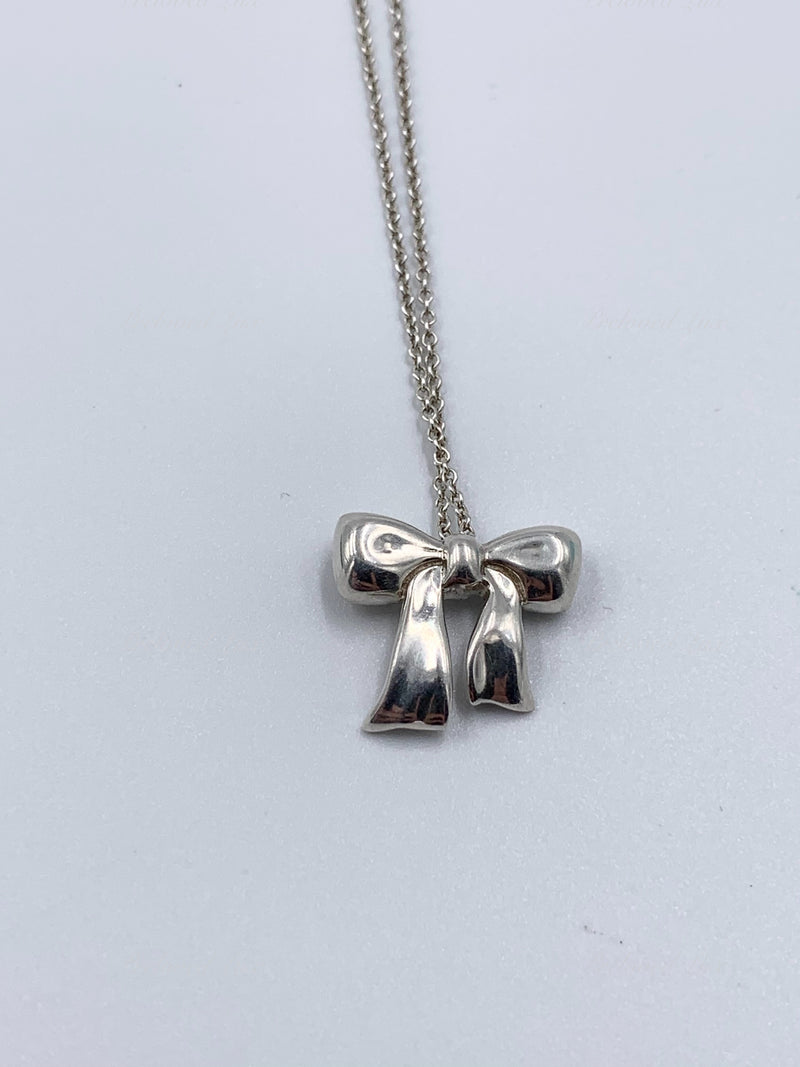 Sold-Tiffany & Co Sterling Silver 925 Bow Pendant Necklace