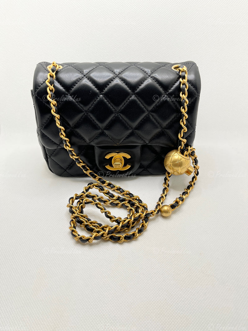 CHANEL Black Lambskin Mini Square Pearl Crush Flap Bag - Preloved Lux Canada