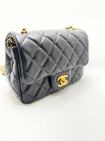 Sold-CHANEL Black Lambskin Mini Square Pearl Crush Flap Bag