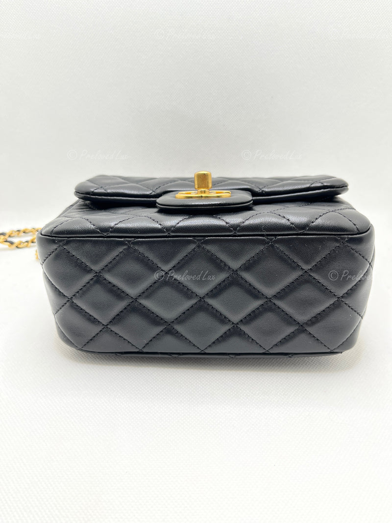 Sold-CHANEL Black Lambskin Mini Square Pearl Crush Flap Bag