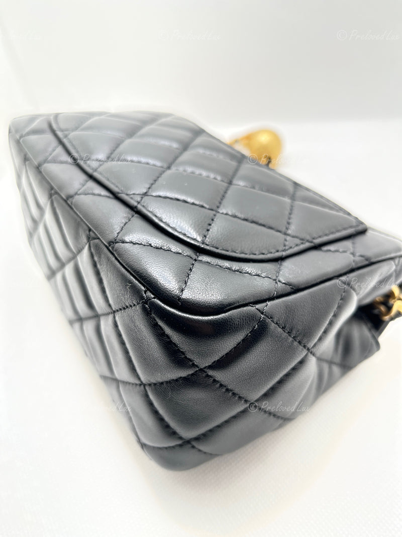 Sold-CHANEL Black Lambskin Mini Square Pearl Crush Flap Bag