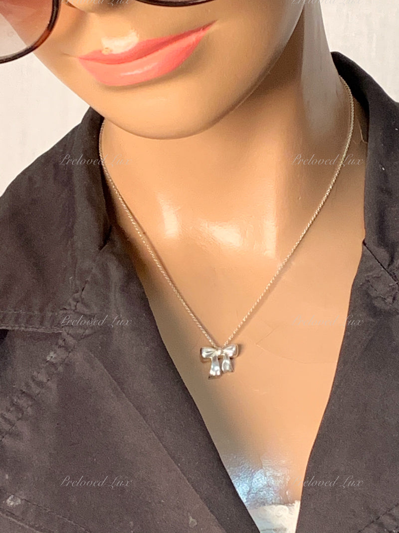 Sold-Tiffany & Co Sterling Silver 925 Bow Pendant Necklace