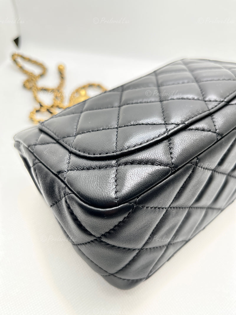 Sold-CHANEL Black Lambskin Mini Square Pearl Crush Flap Bag