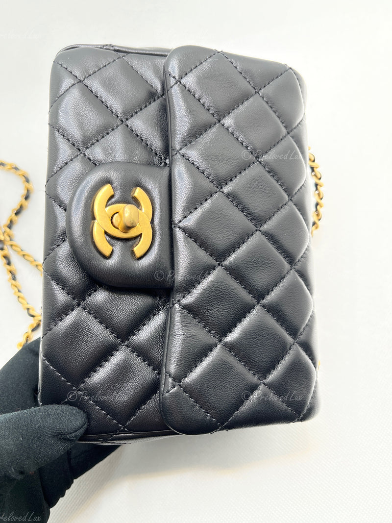 Sold-CHANEL Black Lambskin Mini Square Pearl Crush Flap Bag