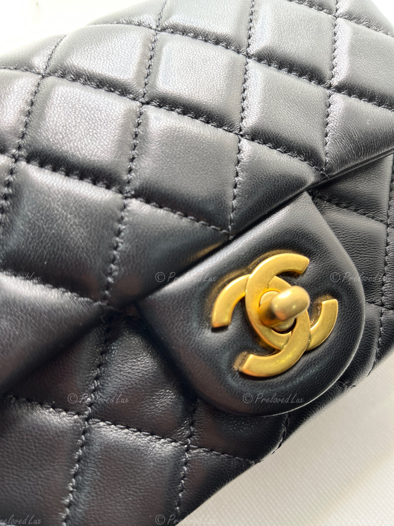 Sold-CHANEL Black Lambskin Mini Square Pearl Crush Flap Bag