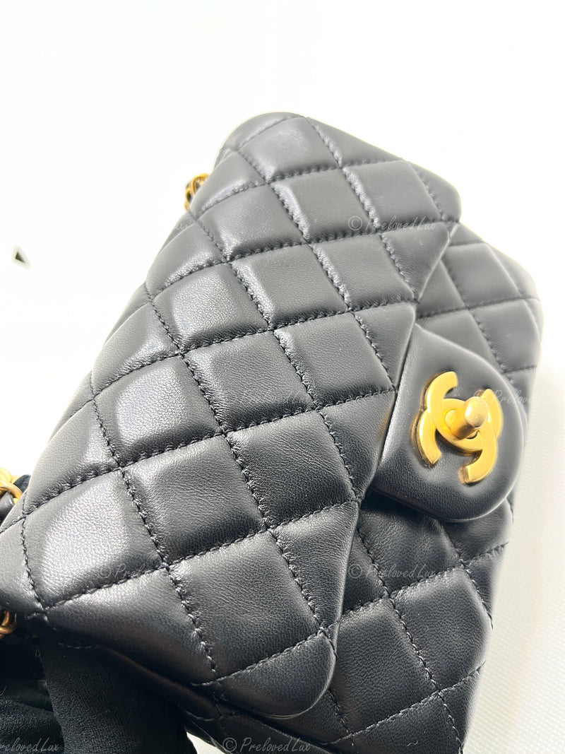 Sold-CHANEL Black Lambskin Mini Square Pearl Crush Flap Bag