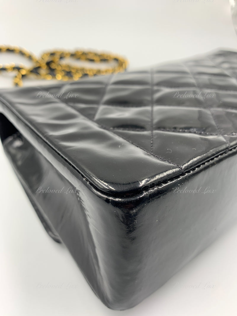 CHANEL Black Patent Leather Medium Diana Flap Crossbody Bag Gold hardware