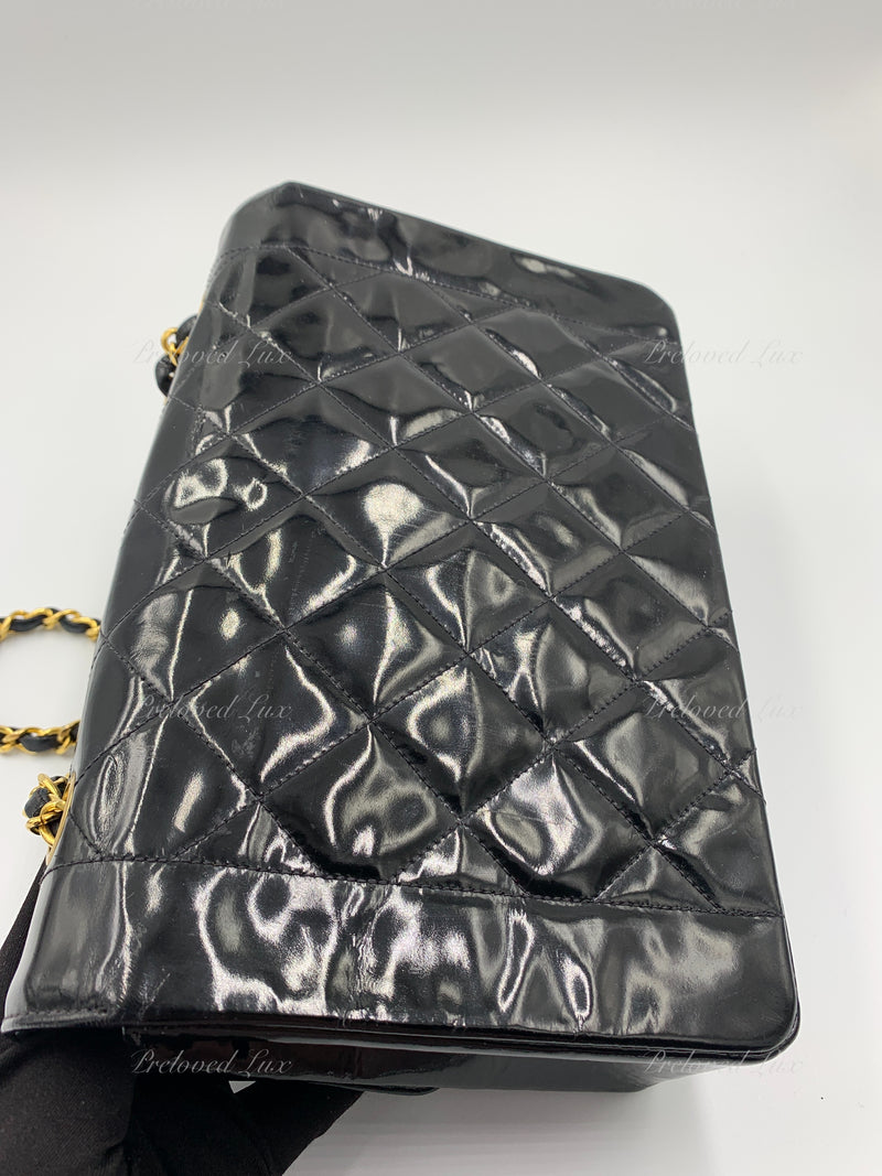 Chanel Vintage Black Patent Medium Diana Flap