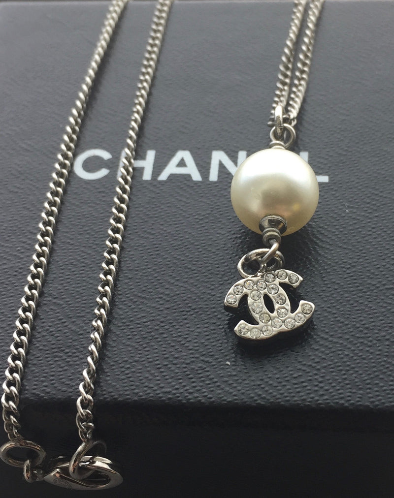 Sold-CHANEL CC Rhinestones Necklace with Pearl