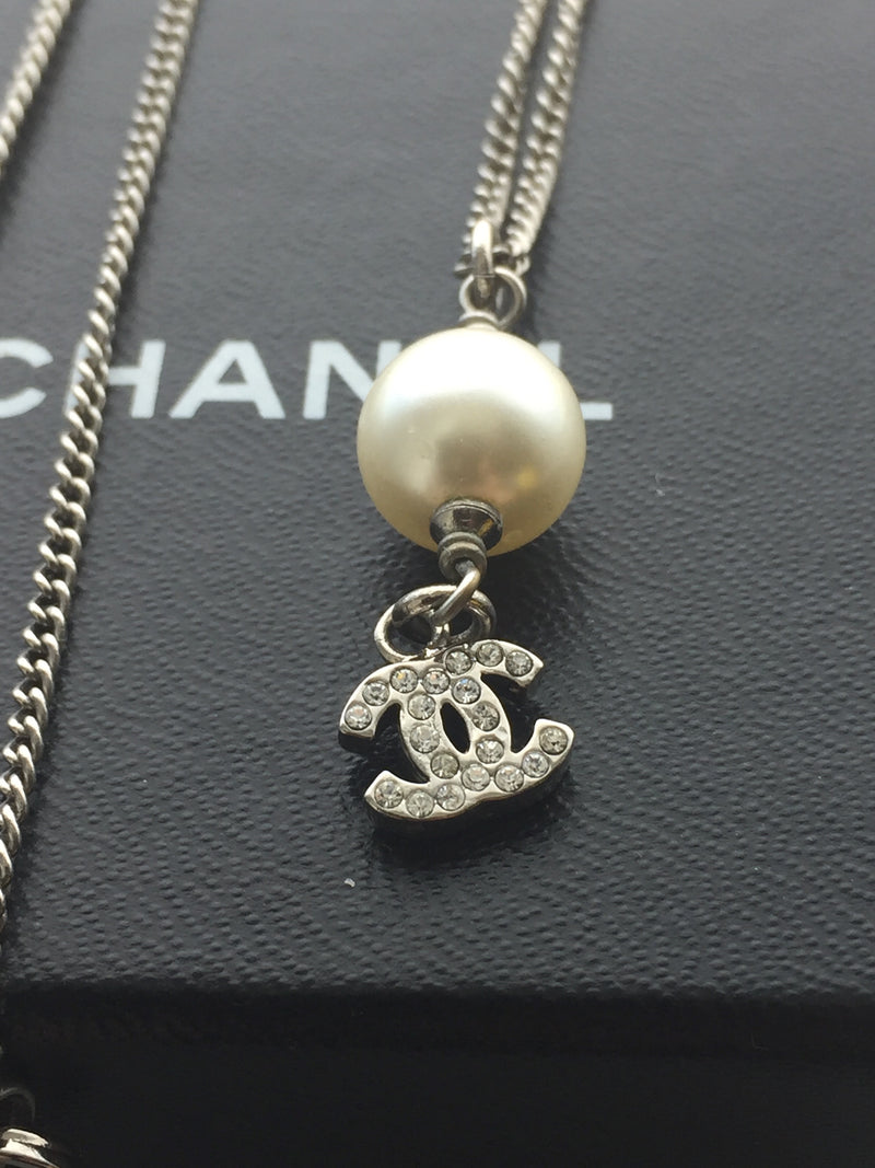 Sold-CHANEL CC Rhinestones Necklace with Pearl