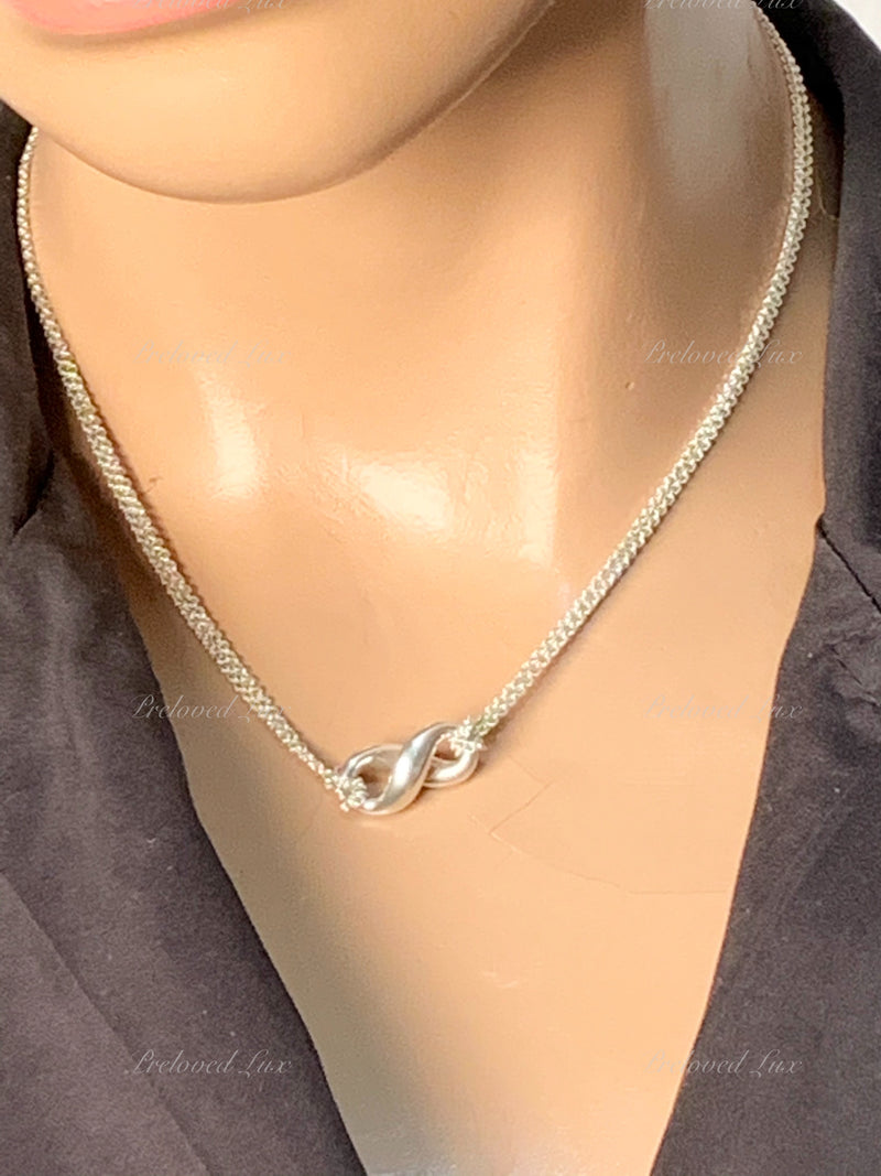 Tiffany & Co 925 Silver Infinity Pendant with Double Chain Necklace
