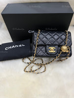 Sold-CHANEL Black Lambskin Mini Square Pearl Crush Flap Bag