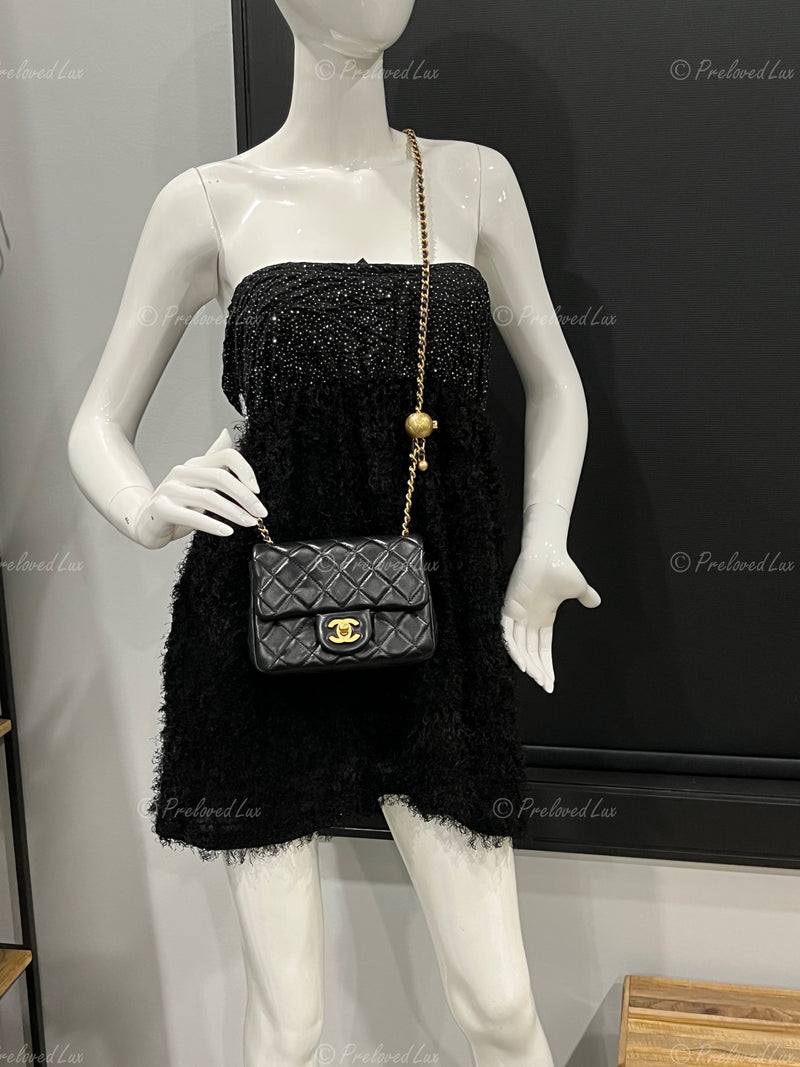 Sold-CHANEL Black Lambskin Mini Square Pearl Crush Flap Bag