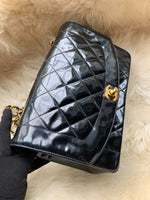 CHANEL Black Patent Leather Medium Diana Flap Crossbody Bag Gold hardware