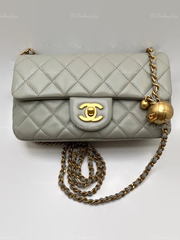 Chanel Pearl Crush Mini Rectangular Flap Bag White Lambskin Antique Gold  Hardware