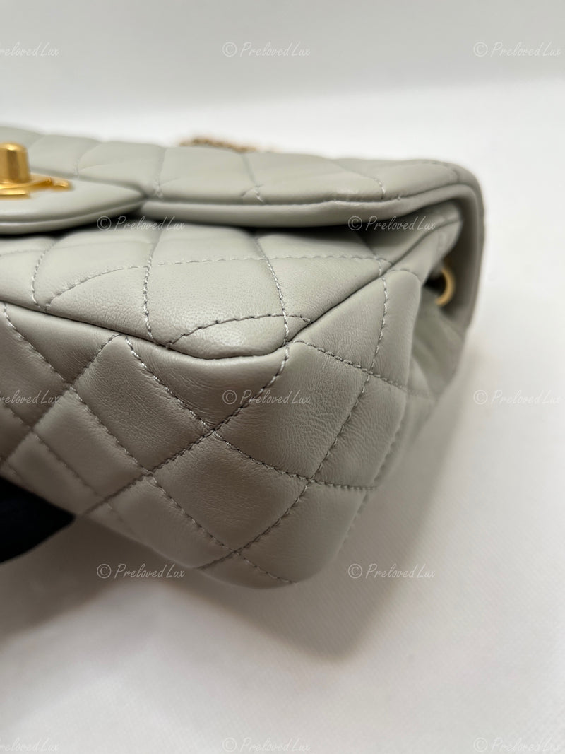 Chanel White Crumpled Calfskin Rectangular Mini Classic Flap Bag Black  Hardware