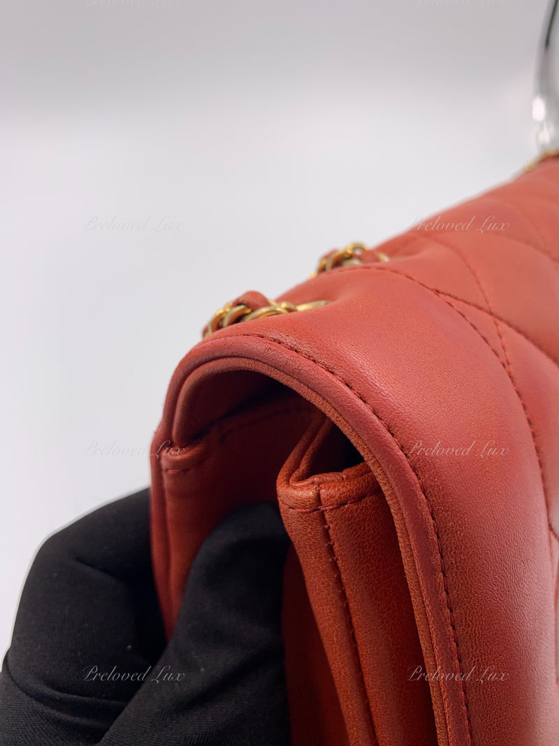 CHANEL Orange Red Lambskin Reissue Medium Diana Flap Crossbody Bag Gold hardware