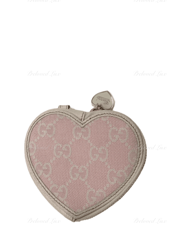 Sold-GUCCI GG Logo Monogram Pink Heart Coin Case