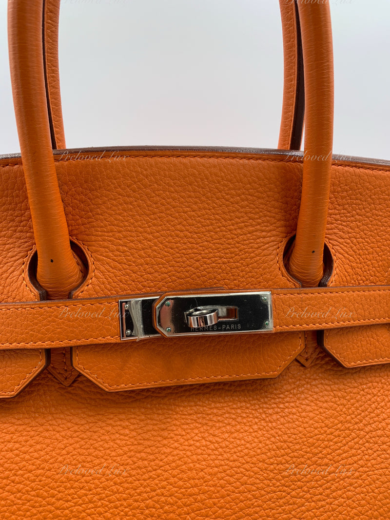 Hermes Birkin 35 Bag in Orange Clemence Palladium